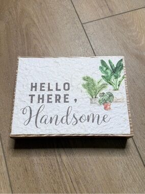 Hello There, Handsome Decorative Wall Plaque - White with Green Plant Accents